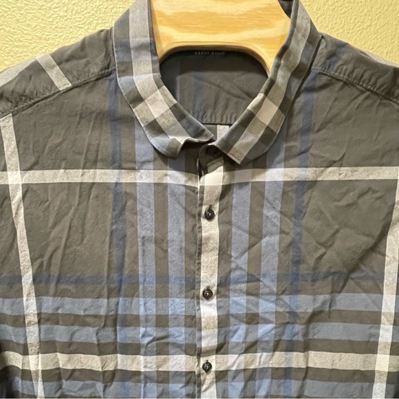 Men’s 4XLT Perry Ellis Charcoal Blue Plaid Long Sleeve Button Up Shirt - Picture 2 of 8